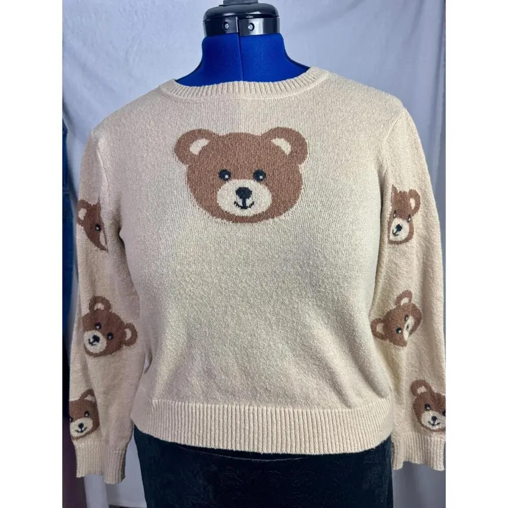 Amy Byer Teddy Bear Sweater | Cozy Knit Pullover | XL | Soft Kawaii Cottagecore - Picture 1 of 7